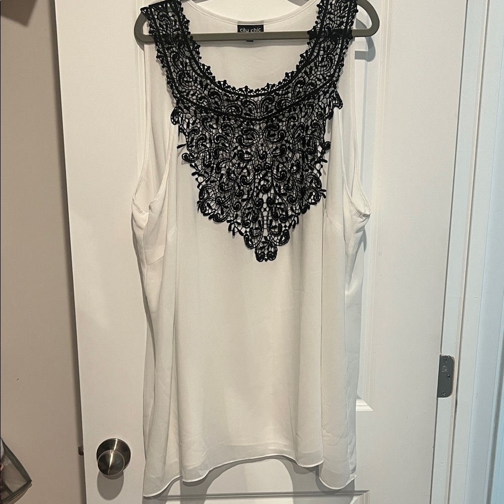 City Chic White Tank with Black Lace Bib